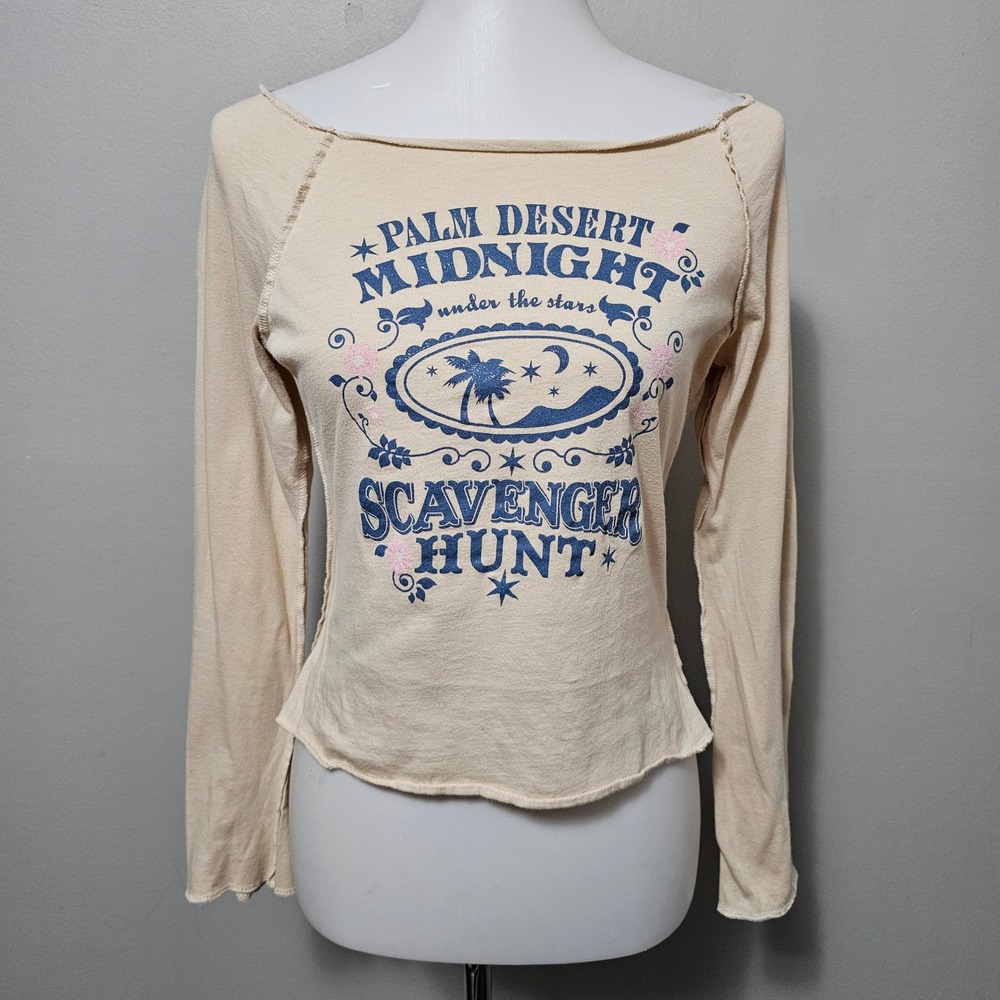 Self Esteem Y2K Graphic Long Sleeve Graphic Top Beige Women's L - Picture 2 of 7